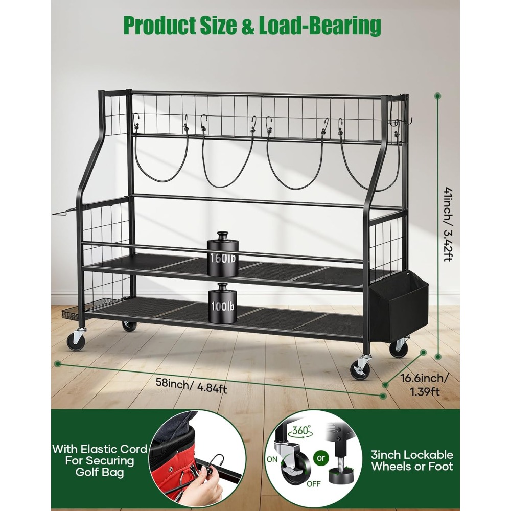 Golf Equipment Garage Organizer - Porta Sacche da Golf su Ruote