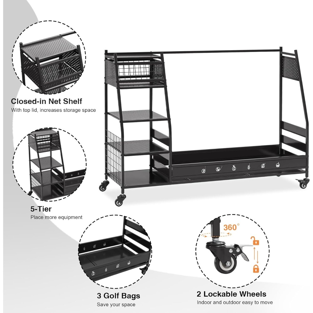 Supporto per Sacche da Golf, O - Golf Equipment Garage Organizer recensione e prezzo